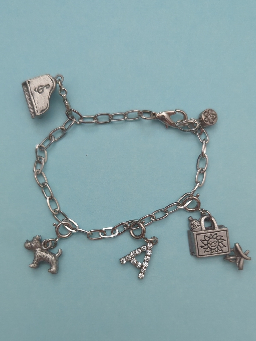 Children's Silver Charm Adjustable Bracelet with  4 Charms